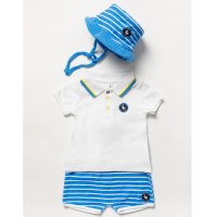 B03919: Baby Boys Terry T-Shirt, Short & Bucket Hat (0-12 Months)