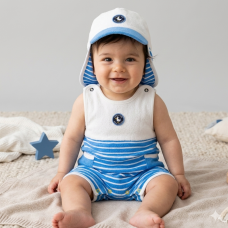 B03921: Baby Boys Terry Romper & Sun Hat (0-12 Months)
