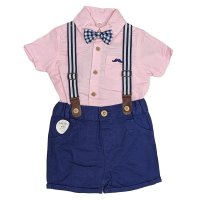 B03930: Baby Boys Bodysuit Shirt With Bow Tie & Chino Short With Braces Outfit (3-18 Months)