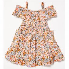 B03939: Girls Floral Print Bardot Dress With Pockets (3-11 Years)