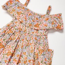 B03939: Girls Floral Print Bardot Dress With Pockets (3-11 Years)
