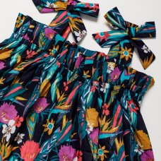 B03947: Girls Tropical Print Tie Shoulder Dress (2-7 Years)