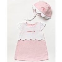 B03962:  Baby Girls Terry/Jersey Mix Dress & Hat Outfit  (0-12 Months)