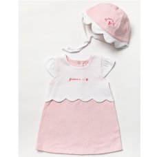 B03962:  Baby Girls Terry/Jersey Mix Dress & Hat Outfit  (0-12 Months)