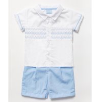 B03974B:  Baby Boys Smocked Shirt & Short Outfit (6-24 Months)