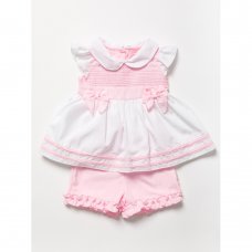 B03976A: Baby Girls Smocked Dress & Short Set (0-9 Months)