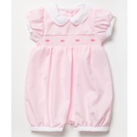 B03978: Baby Girls Smocked Romper With Bow Embroidery (0-9 Months)