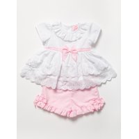 B03979A:  Baby Girls BA Tiered Dress & Short Set (0-9 Months)
