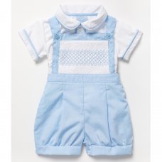 B03983:  Baby Boys Shirt & Smocked Dungaree Outfit (0-9 Months)
