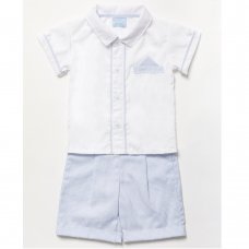 B03985B:  Baby Boys Shirt With Mock Pocket Square & Stripe Short Outfit (6-24 Months)