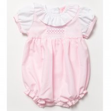B03986: Baby Girls Smocked Romper With Ruffle Collar (0-9 Months)