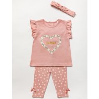 B04048: Baby Girls Daisy Printed Top, Ribbed Legging & Headband Outfit (6-24 Months)