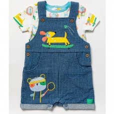 B04096: Baby Boys Chevron Stripe Dungaree & T-Shirt Outfit (3-18 Months)