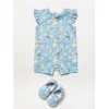 B04132: Baby Girls Abstract Safari Romper With Shoes (0-9 Months)