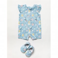 B04132: Baby Girls Abstract Safari Romper With Shoes (0-9 Months)