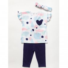 B04218:  Baby Girls Abstract Top, Ribbed Leggings & Headband Outfit (3-24 Months)