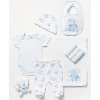 B04244: Baby Boys Elephant 10 Piece Mesh Bag Gift Set (NB-6 Months)