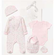 B04251: Baby Girls Floral 6 Piece Mesh Bag Gift Set (NB-6 Months)