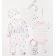 B04278: Baby Girls Clouds 6 Piece Mesh Bag Gift Set (NB-6 Months)