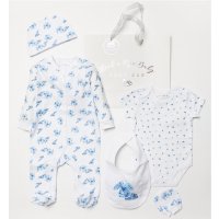 B04295: Baby Boys Bunny 6 Piece Mesh Bag Gift Set (NB-6 Months)