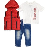 B04385: Boys Bench Gilet, T-Shirt & Jean Outfit (18 Months-4 Years)