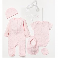 B04396: Baby Girls Bear 6 Piece Mesh Bag Gift Set (NB-6 Months)