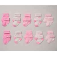 B04567: Baby Girls 10 Pack Hearts & Stripes Cotton Rich Ankle Socks (0-12 Months)