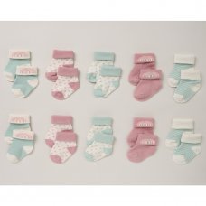 B04569: Baby Girls 10 Pack Rainbow Cotton Rich Ankle Socks (0-12 Months)
