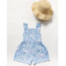 B04596: Girls Ruffle Seashell Playsuit & Straw Hat (2-7 Years)