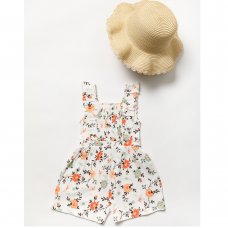 B04598: Girls Ruffle Floral Playsuit & Straw Hat 2-7 Years)