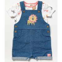 B04601: Baby Girls Chevron Stripe Dungaree & T-Shirt Outfit (3-18 Months)