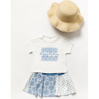 B04619: Girls  Printed T-Shirt, Patchwork Skirt & Straw Hat 2-7 Years)
