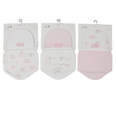 H13740: Baby Pink "I love Mummy" Hat & Bib Set- 3 Designs Assorted