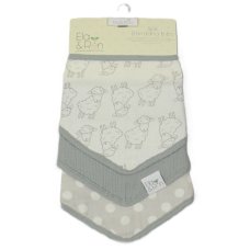 J14026: 3 Pack Muslin Bandanna Bibs- Grey Sheep