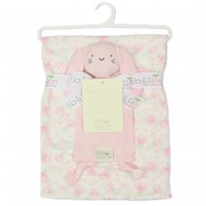 E13409: Baby Roses Double Layer Muslin Blanket & Bunny Comforter Set