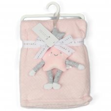 G13040: Baby Pink Star Rattle & Blanket Set