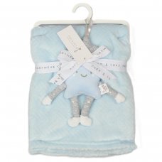 G13041: Baby Blue Star Rattle & Blanket Set