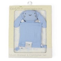 J14007: Baby Muslin Blanket & Comforter Set In A Gift Box- Blue Bunny