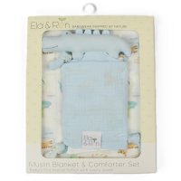 J14008: Baby Muslin Blanket & Comforter Set In A Gift Box- Sky Jungle