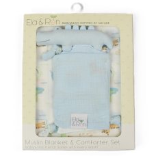 J14008: Baby Muslin Blanket & Comforter Set In A Gift Box- Sky Jungle
