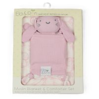 J14009: Baby Muslin Blanket & Comforter Set In A Gift Box- Pink Bunny