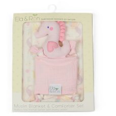 J14010: Baby Muslin Blanket & Comforter Set In A Gift Box- Pink Mermaid