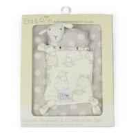 J14011: Baby Muslin Blanket & Comforter Set In A Gift Box- Grey Sheep