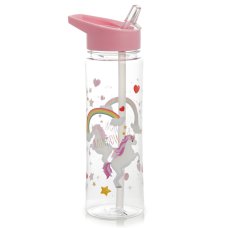 BOT05T: Shatterproof Tritan Reusable 550ml PVC Water Bottle with Flip Straw - Enchanted Rainbows Unicorn