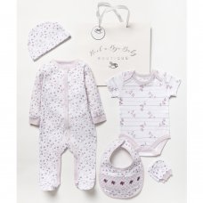 C04547: Baby Girls Floral 6 Piece Mesh Bag Gift Set (NB-6 Months)