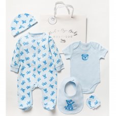 C04660: Baby Boys Ted 6 Piece Mesh Bag Gift Set (NB-6 Months)