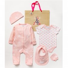 C04663: Baby Girls Bunny 6 Piece Mesh Bag Gift Set (NB-6 Months)
