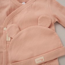 KW05108: Baby Pink Organic 3 Piece Ribbed Outfit (0-6 Months)