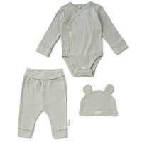 KW05109: Baby Sage Organic 3 Piece Ribbed Outfit (0-6 Months)
