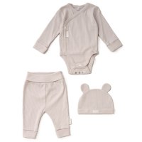 KW05110: Baby Beige Organic 3 Piece Ribbed Outfit (0-6 Months)